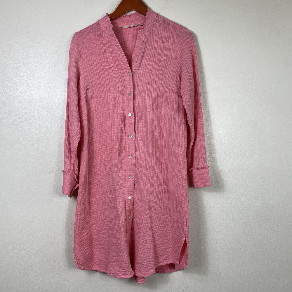 Soft Surroundings Women Gauzy Cotton Button Down Long Sleeve Shirt Dress‎ Size S